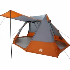 vidaXL Camping telt med tag Grå og orange 482 x 360 x 227 cm taft