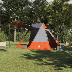 vidaXL Camping telt med tag Grå og orange 482 x 360 x 227 cm taft
