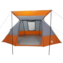 vidaXL Camping telt med tag Grå og orange 482 x 360 x 227 cm taft