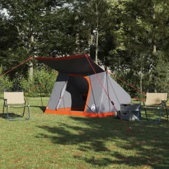 vidaXL Camping telt med tag Grå og orange 282 x 225 x 154 cm taft