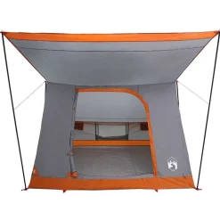 vidaXL Camping telt med tag Grå og orange 282 x 225 x 154 cm taft