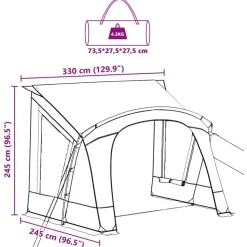 vidaXL Caravan Telt 3-Personer Grå og orange 330 x 252 x 245 cm