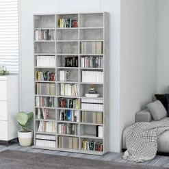 vidaXL cd-reol 102x16x177,5 cm konstrueret træ betongrå