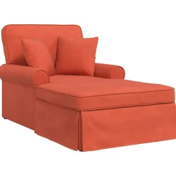 vidaXL Chaise lounge med volant med pude 3 pcs Rød orange Velourstof