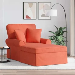 vidaXL Chaise lounge med volant med pude 3 pcs Rød orange Velourstof
