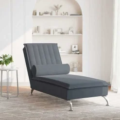 vidaXL chaiselong med massage og pude fløjl mørkegrå