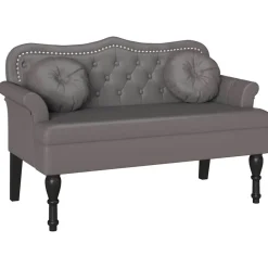 vidaXL Chesterfield bænk med pude Grå 120.5 x 65 x 75 cm Faux læder