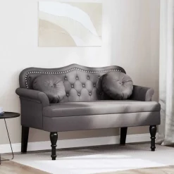 vidaXL Chesterfield bænk med pude Grå 120.5 x 65 x 75 cm Faux læder