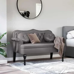vidaXL Chesterfield bænk med pude Grå 120.5 x 65 x 75 cm Faux læder