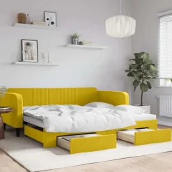 vidaXL daybed med udtræk og skuffer 100x200 cm velour gul