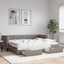 vidaXL daybed med udtræk og skuffer 80x200 cm stof gråbrun