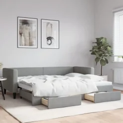 vidaXL daybed med udtræk og skuffer 80x200 cm stof lysegrå