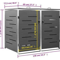 vidaXL dobbelt skraldespandsskjuler 138x77,5x112,5 cm rustfrit stål