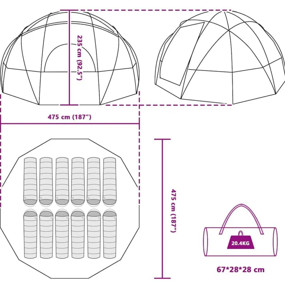 vidaXL Dome Telt med tag Grå og orange 475 x 475 x 235 cm taft