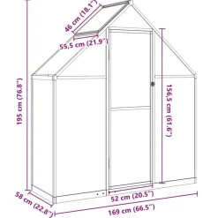 vidaXL drivhus med fundamentramme 169x58x195 cm aluminium antracitgrå
