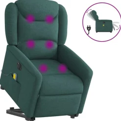 vidaXL elektrisk massagestol med løftefunktion stof mørkegrøn