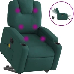 vidaXL elektrisk massagestol med løftefunktion stof mørkegrøn