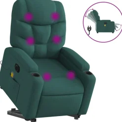 vidaXL elektrisk massagestol med løftefunktion stof mørkegrøn