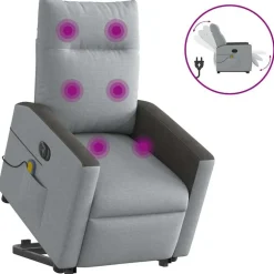 vidaXL elektrisk massagestol med løftefunktion stof lysegrå