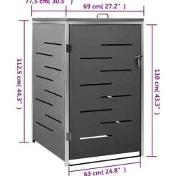 vidaXL enkelt skraldespandsskjuler 69x77,5x112,5 cm rustfrit stål