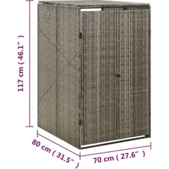 vidaXL enkelt skraldespandsskjuler 70x80x117 cm polyrattan grå