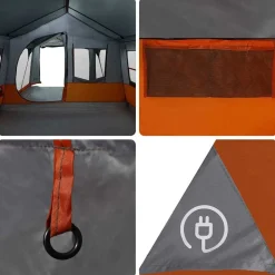 vidaXL Familietelt med tag Grå og orange 620 x 322 x 240 cm Polyester