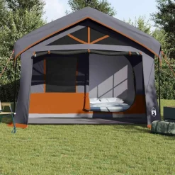 vidaXL Familietelt med tag Grå og orange 620 x 322 x 240 cm Polyester