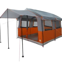 vidaXL Familietelt til 4 personer Grå og orange 324 x 255 x 230 cm