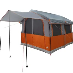 vidaXL Familietelt til 4 personer Grå og orange 324 x 255 x 230 cm