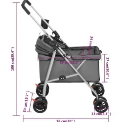 vidaXL foldbar hundeklapvogn 76x50x100 cm oxfordstof grå