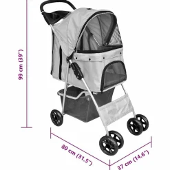 vidaXL foldbar klapvogn til hund/kat grå