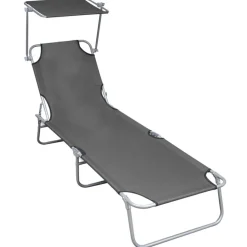 vidaXL foldbar liggestol med baldakin aluminium grå