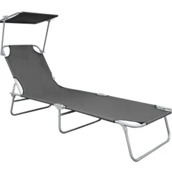 vidaXL foldbar liggestol med baldakin aluminium grå