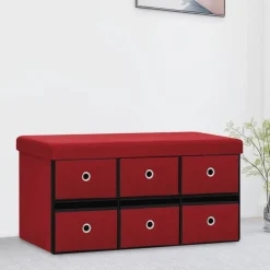 vidaXL foldbar opbevaringsbænk 76x38x38 cm kunstlærred vinrød