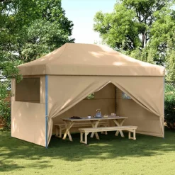 vidaXL foldbart pop-up festtelt med 4 sidevægge beige