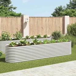 vidaXL forhøjet plantekasse 400x80x81 cm galvaniseret stål sølvfarvet