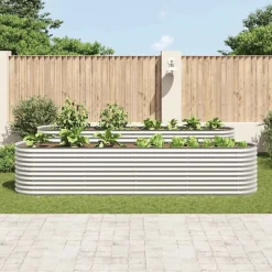 vidaXL forhøjet plantekasse 400x80x81 cm galvaniseret stål sølvfarvet