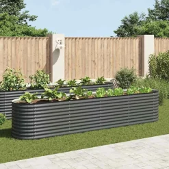 vidaXL forhøjet plantekasse 400x80x81 cm galvaniseret stål grå