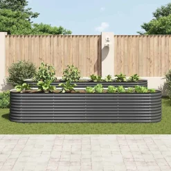vidaXL forhøjet plantekasse 400x80x81 cm galvaniseret stål grå