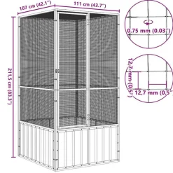 vidaXL fuglebur 111x107x211,5 cm galvaniseret stål grå