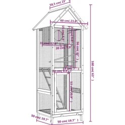 vidaXL fuglebur 60x58,5x160 cm massivt fyrretræ grå