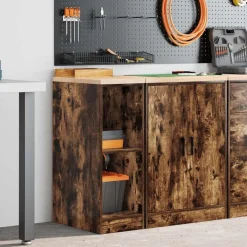 vidaXL Garageopbevaringsskab røget eg 30x51x85 cm massivt træ fyrretræ