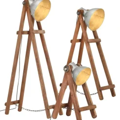 vidaXL gulvlamper 3 stk. E27 massivt mangotræ sølvfarvet