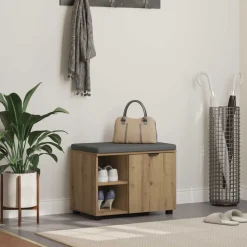 vidaXL Hallbænk Artisan Eg 60 x 38 x 46 cm Kunstigt træ og stof