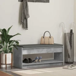vidaXL Hallbænk BetonGrå 103 x 38 x 45 cm Kunstigt træ og stof