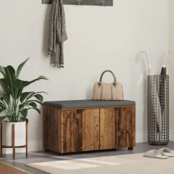 vidaXL Hallbænk Gammelt træ 80 x 38 x 46 cm Kunstigt træ og stof