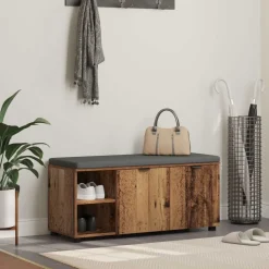 vidaXL Hallbænk Gammelt træ 100 x 38 x 46 cm Kunstigt træ og stof