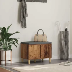 vidaXL Hallbænk Gammelt træ 60 x 38 x 46 cm Kunstigt træ og stof