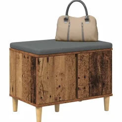 vidaXL Hallbænk Gammelt træ 60 x 38 x 46 cm Kunstigt træ og stof