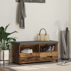 vidaXL Hallbænk Gammelt træ 100 x 38 x 46 cm Kunstigt træ og stof